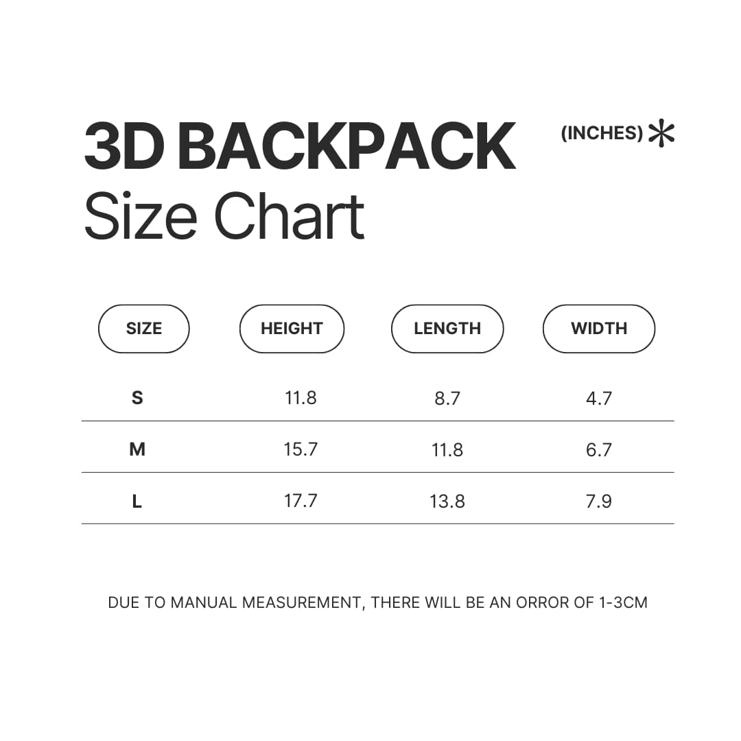 3D Backpack Size Chart - My Little Pony Merch