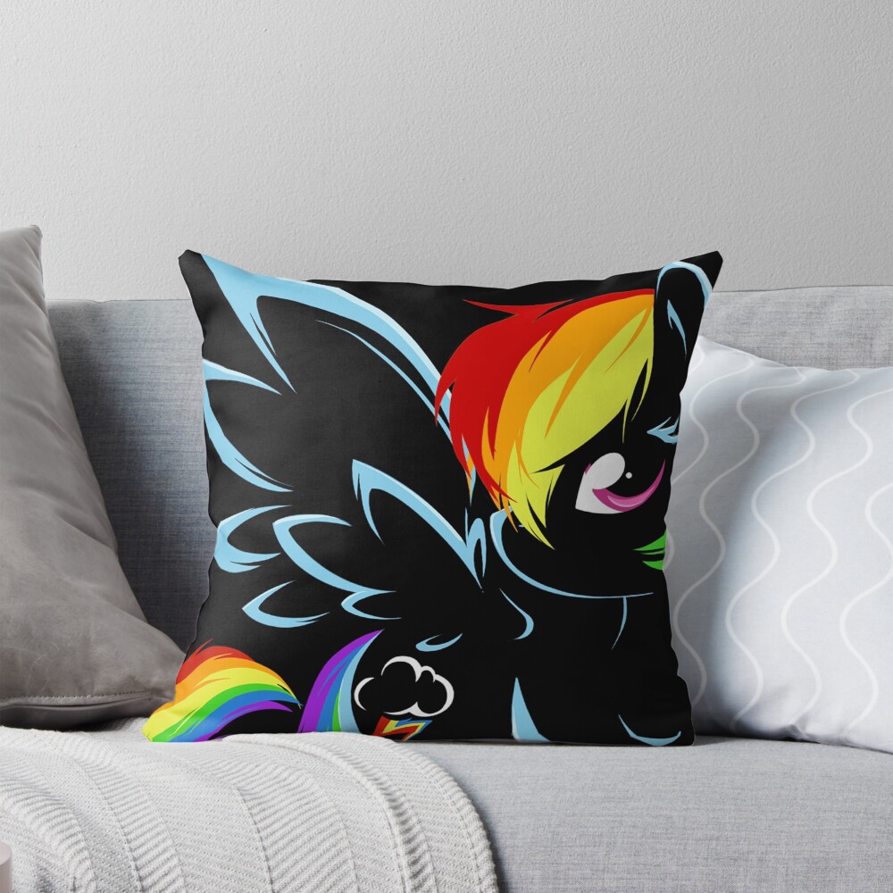 Rainbow Dash Black Throw Pillow